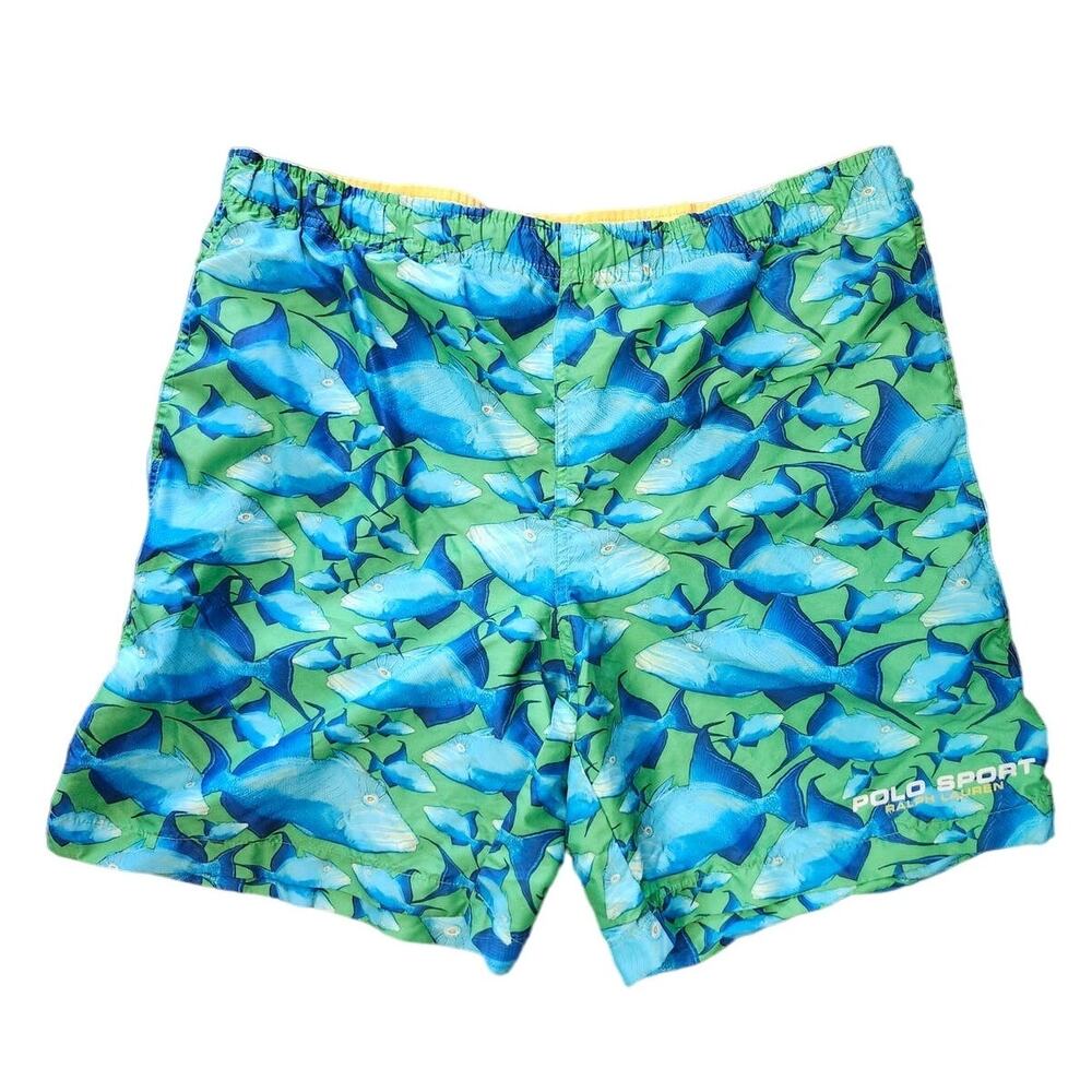 Polo Sport Ralph Lauren Swim Shorts Men’s Medium Mesh‎ Board Trunks Blue Green